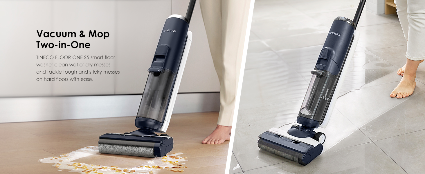 Tineco Floor ONE S5 Smart Cordless Wet Dry Vacuum Cleaner and Mop for Hard Floors, Digital Display, Long Run Time, Great for Sticky Messes and Pet Hair, Space-Saving Design, Blue detail 1