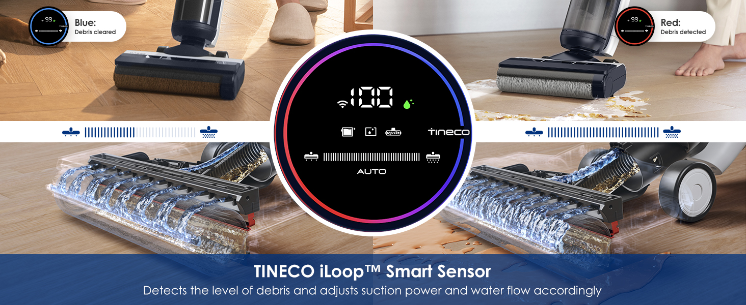 Tineco Floor ONE S5 Smart Cordless Wet Dry Vacuum Cleaner and Mop for Hard Floors, Digital Display, Long Run Time, Great for Sticky Messes and Pet Hair, Space-Saving Design, Blue detail 5