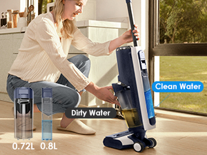 Tineco Floor ONE S5 Smart Cordless Wet Dry Vacuum Cleaner and Mop for Hard Floors, Digital Display, Long Run Time, Great for Sticky Messes and Pet Hair, Space-Saving Design, Blue detail 14