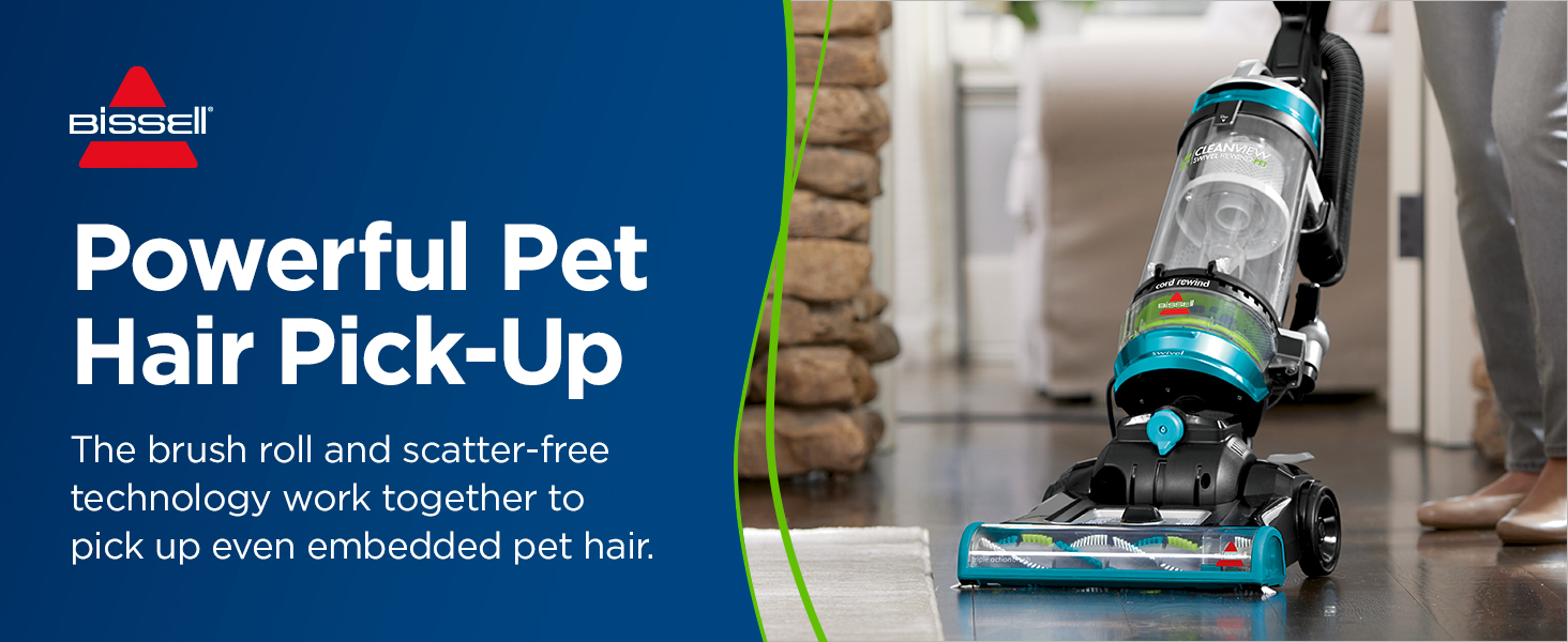 Bissell 2254 CleanView Swivel Rewind Pet Upright Bagless Vacuum, Automatic Cord Rewind, Swivel Steering, Powerful Pet Hair Pickup, Specialized Pet Tools, Large Capacity Dirt Tank, Teal detail 1