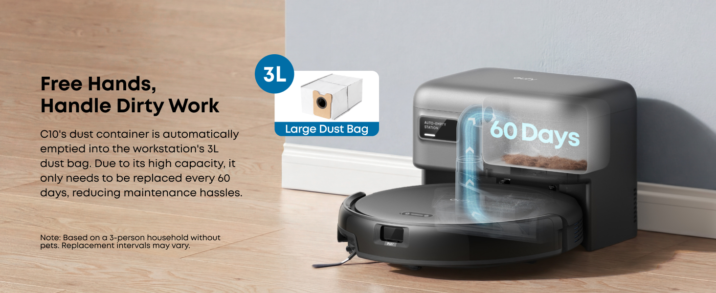 eufy C10 Robot Vacuum Self Emptying, 8 Weeks Hands Free, Advanced Smart Mapping with LiDAR Navigation, 2.85-Inch Slim Design, Powerful Suction, Edge Expansion Brush for Pet Hair, Carpet Detection detail 1