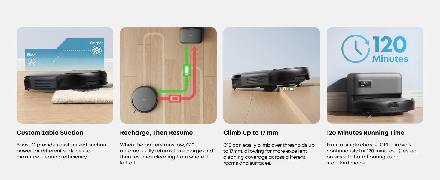 eufy C10 Robot Vacuum Self Emptying, 8 Weeks Hands Free, Advanced Smart Mapping with LiDAR Navigation, 2.85-Inch Slim Design, Powerful Suction, Edge Expansion Brush for Pet Hair, Carpet Detection detail 3
