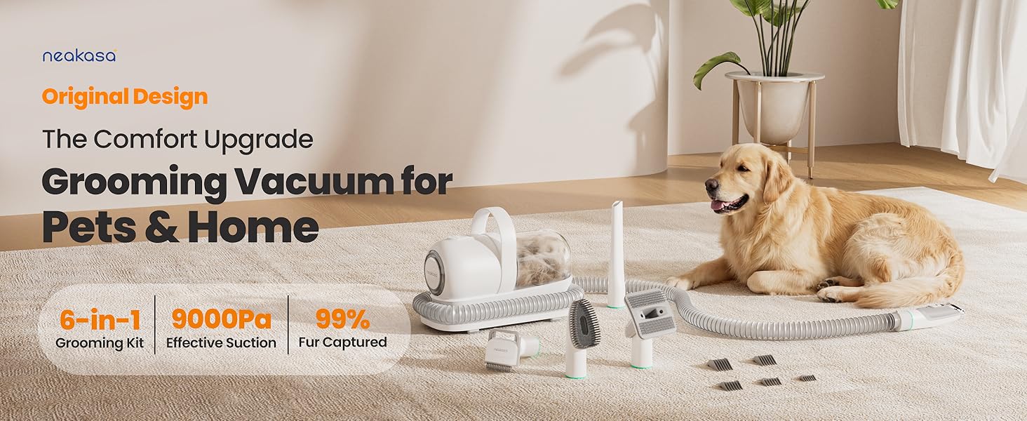 Neakasa P1 Pro Dog Grooming Vacuum Kit, 6-in-1 Pet Hair Grooming with Clippers and Vacuum, 9000Pa Suction, Low Noise, 1L Dust Cup for Home Shedding & Trimming detail 1