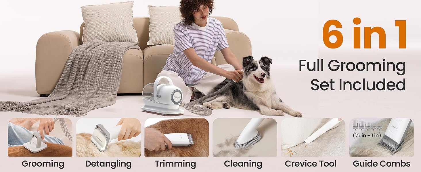 Neakasa P1 Pro Dog Grooming Vacuum Kit, 6-in-1 Pet Hair Grooming with Clippers and Vacuum, 9000Pa Suction, Low Noise, 1L Dust Cup for Home Shedding & Trimming detail 4
