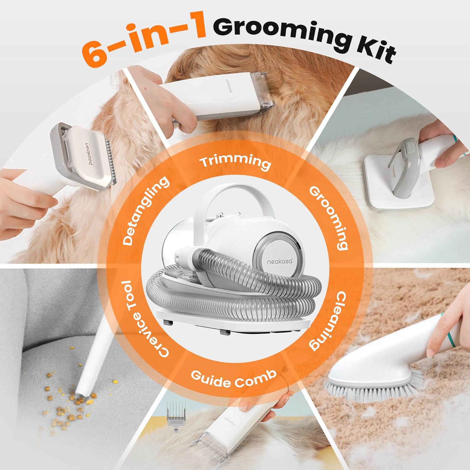 Neakasa P1 Pro Dog Grooming Vacuum Kit, 6-in-1 Pet Hair Grooming with Clippers and Vacuum, 9000Pa Suction, Low Noise, 1L Dust Cup for Home Shedding & Trimming detail 15