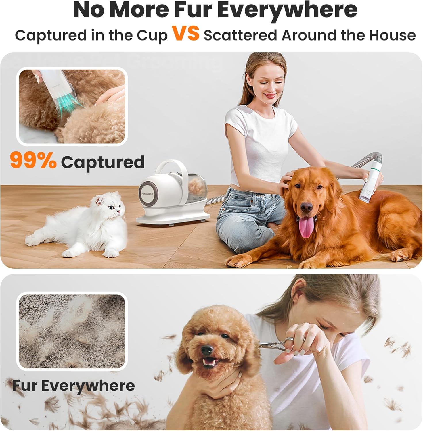 Neakasa P1 Pro Dog Grooming Vacuum Kit, 6-in-1 Pet Hair Grooming with Clippers and Vacuum, 9000Pa Suction, Low Noise, 1L Dust Cup for Home Shedding & Trimming detail 17
