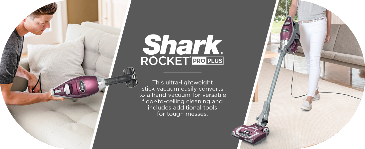 Shark HV322 Rocket Pet Plus Corded Stick Vacuum with LED Headlights, XL Dust Cup, Lightweight, Perfect for Pet Hair Pickup, Converts to a Hand Vacuum, with (2) Pet Attachments, Bordeaux/Silver detail 1