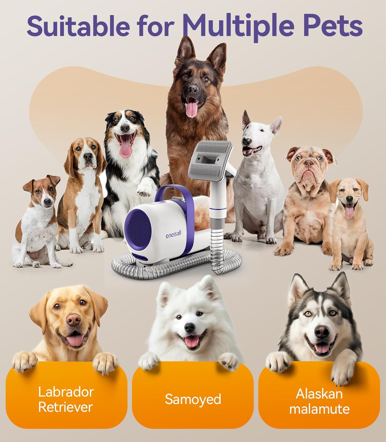 oneisall Dog Grooming Vacuum Kit: 15000Pa Shedding Brush with Grooming Tools, 3 Suction Low Noise, for Pet Thick and Undercoat, 1.5L Dust Cup, Dog Hair Vacuum, Home Cleaning, LM5 detail 18