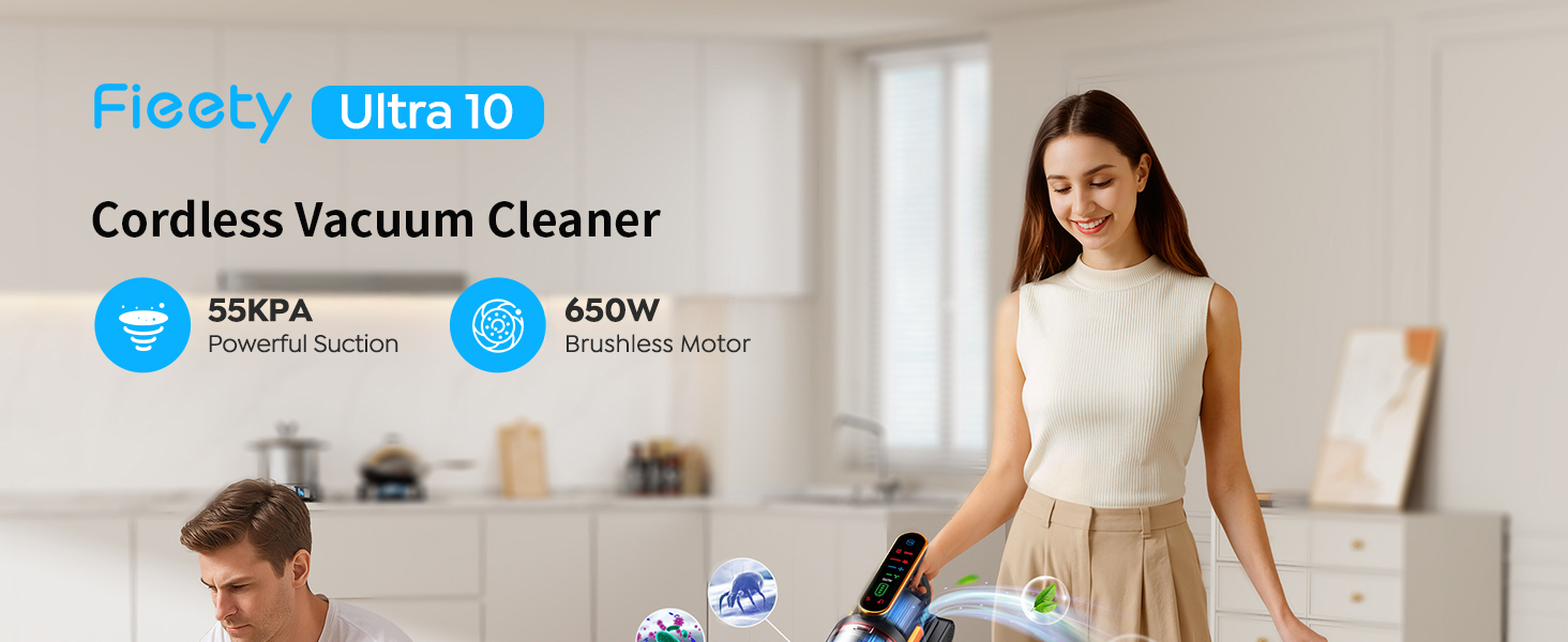 Cordless Vacuum Cleaner 55KPa 650W 70Mins Stick Vacuum Cleaners for Home with Pet Brush, 3.3Ft Hose, Wall Mount Charging, Auto Mode, Touchscreen, Self-Standing Vacuum for Pet Hair/Carpet/Car, Ultra10 detail 1