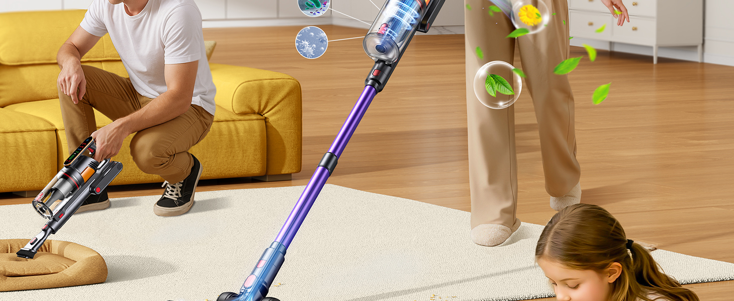 Cordless Vacuum Cleaner 55KPa 650W 70Mins Stick Vacuum Cleaners for Home with Pet Brush, 3.3Ft Hose, Wall Mount Charging, Auto Mode, Touchscreen, Self-Standing Vacuum for Pet Hair/Carpet/Car, Ultra10 detail 2
