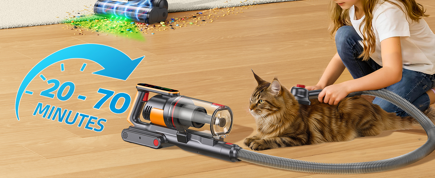 Cordless Vacuum Cleaner 55KPa 650W 70Mins Stick Vacuum Cleaners for Home with Pet Brush, 3.3Ft Hose, Wall Mount Charging, Auto Mode, Touchscreen, Self-Standing Vacuum for Pet Hair/Carpet/Car, Ultra10 detail 3