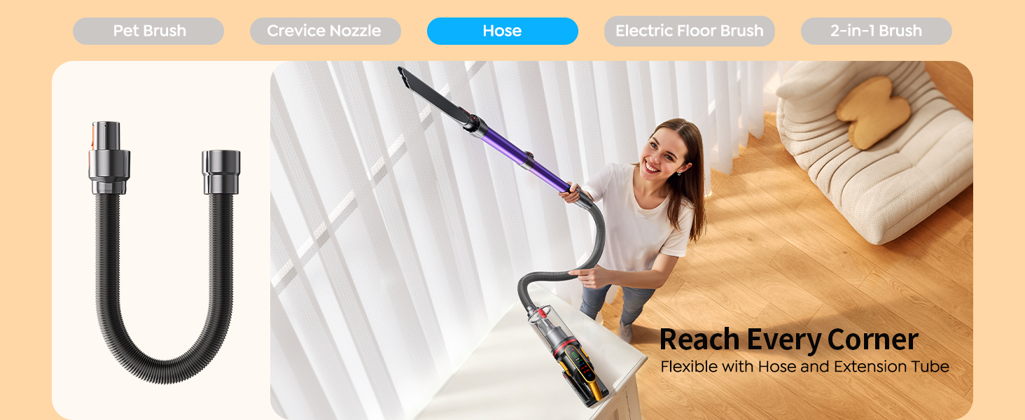 Cordless Vacuum Cleaner 55KPa 650W 70Mins Stick Vacuum Cleaners for Home with Pet Brush, 3.3Ft Hose, Wall Mount Charging, Auto Mode, Touchscreen, Self-Standing Vacuum for Pet Hair/Carpet/Car, Ultra10 detail 6