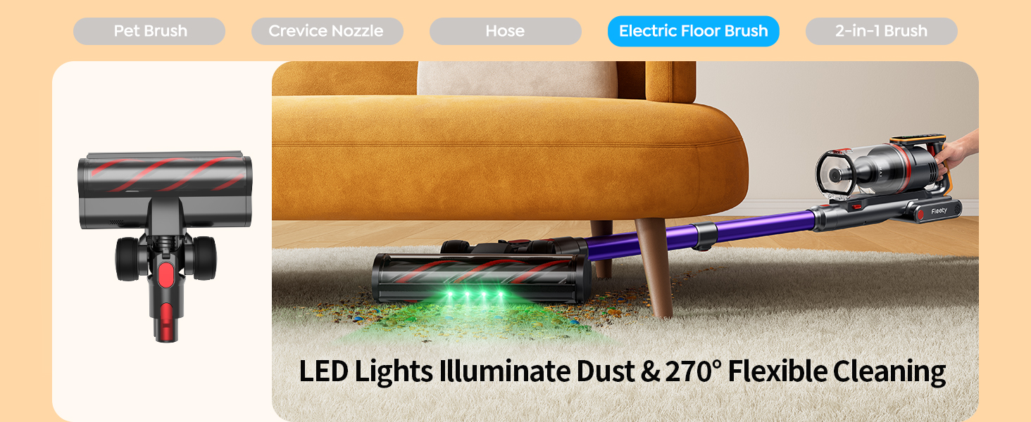 Cordless Vacuum Cleaner 55KPa 650W 70Mins Stick Vacuum Cleaners for Home with Pet Brush, 3.3Ft Hose, Wall Mount Charging, Auto Mode, Touchscreen, Self-Standing Vacuum for Pet Hair/Carpet/Car, Ultra10 detail 7