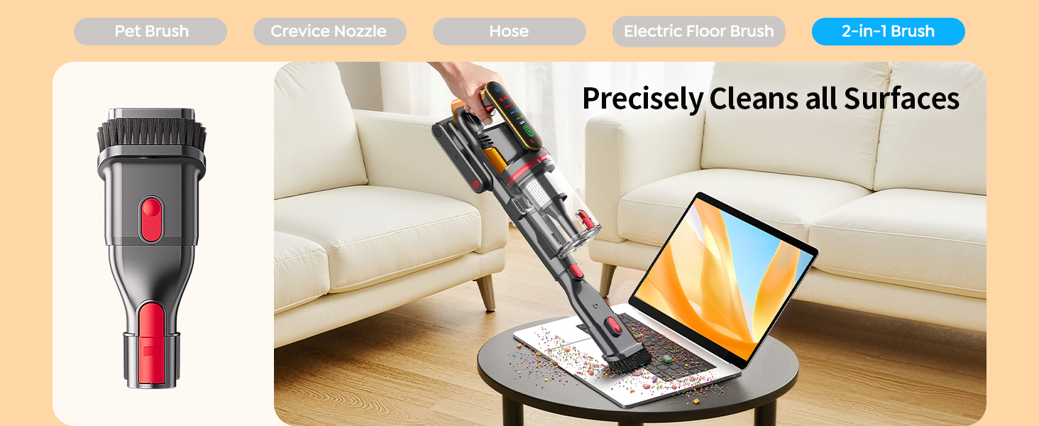 Cordless Vacuum Cleaner 55KPa 650W 70Mins Stick Vacuum Cleaners for Home with Pet Brush, 3.3Ft Hose, Wall Mount Charging, Auto Mode, Touchscreen, Self-Standing Vacuum for Pet Hair/Carpet/Car, Ultra10 detail 8