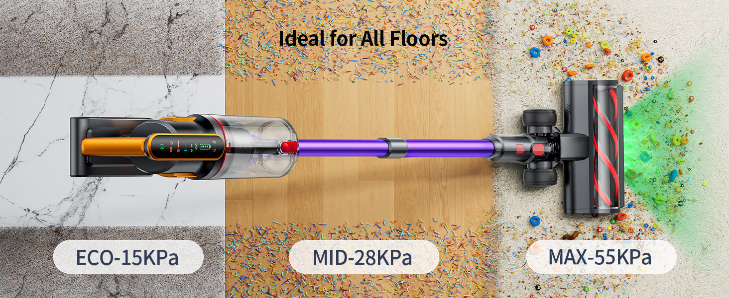 Cordless Vacuum Cleaner 55KPa 650W 70Mins Stick Vacuum Cleaners for Home with Pet Brush, 3.3Ft Hose, Wall Mount Charging, Auto Mode, Touchscreen, Self-Standing Vacuum for Pet Hair/Carpet/Car, Ultra10 detail 9