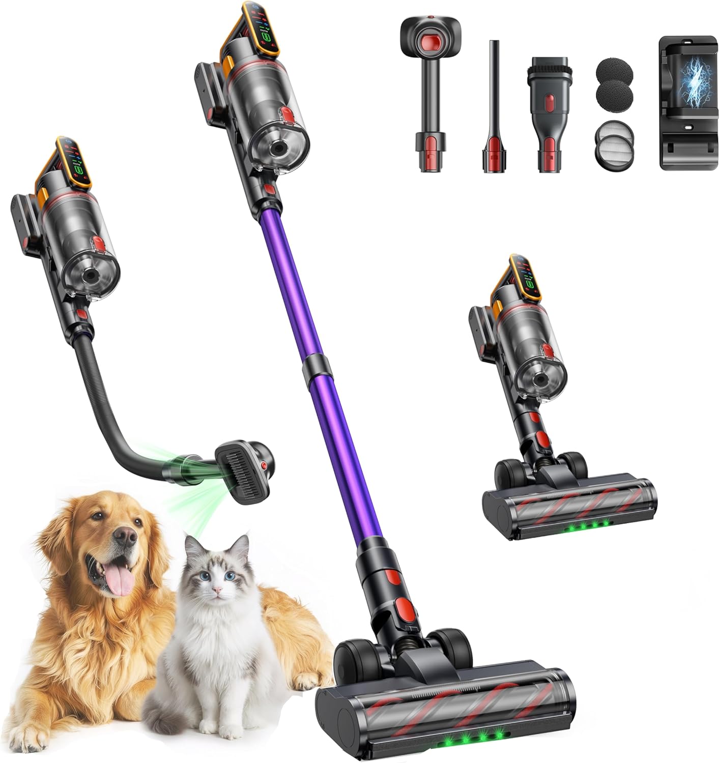Cordless Vacuum Cleaner 55KPa 650W 70Mins Stick Vacuum Cleaners for Home with Pet Brush, 3.3Ft Hose, Wall Mount Charging, Auto Mode, Touchscreen, Self-Standing Vacuum for Pet Hair/Carpet/Car, Ultra10 detail 12
