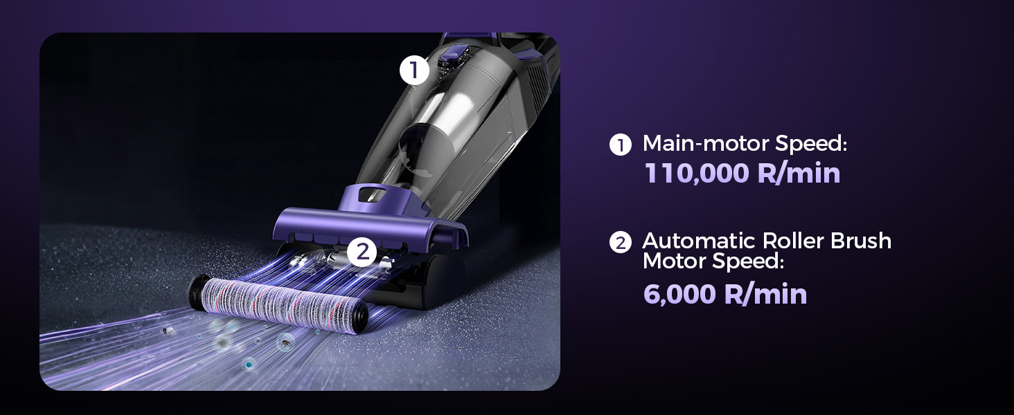 Pet Hair Handheld Vacuum Cordless: 20000PA High Power Car Vacuum with Motorized Brush and LED Light, Rechargeable Hand Held Vacuum Cleaner with Reusable Filter for Car, Home, Office & Pet, Purple detail 3