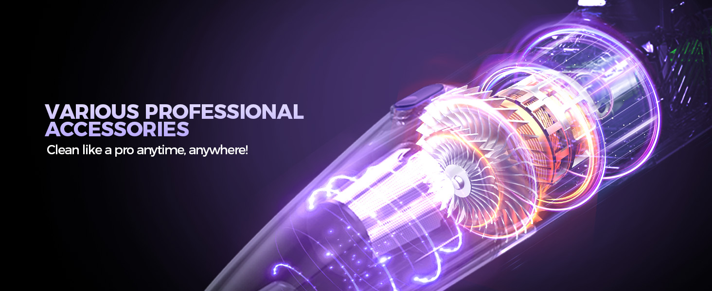 Pet Hair Handheld Vacuum Cordless: 20000PA High Power Car Vacuum with Motorized Brush and LED Light, Rechargeable Hand Held Vacuum Cleaner with Reusable Filter for Car, Home, Office & Pet, Purple detail 4