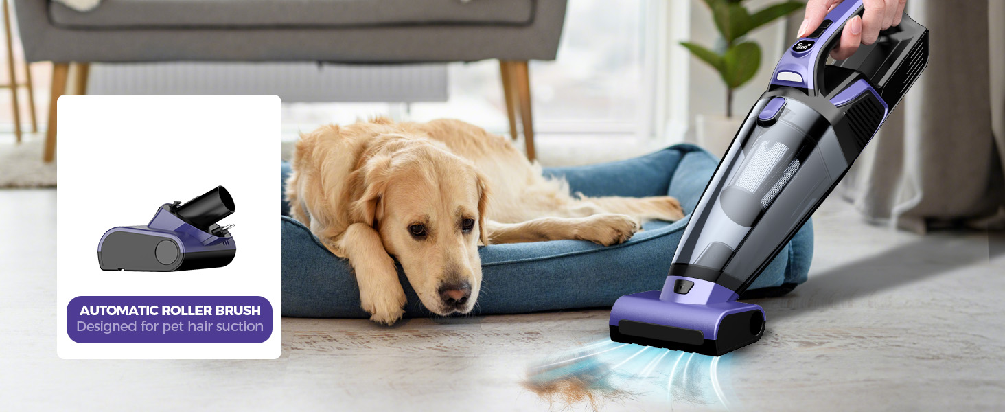 Pet Hair Handheld Vacuum Cordless: 20000PA High Power Car Vacuum with Motorized Brush and LED Light, Rechargeable Hand Held Vacuum Cleaner with Reusable Filter for Car, Home, Office & Pet, Purple detail 5