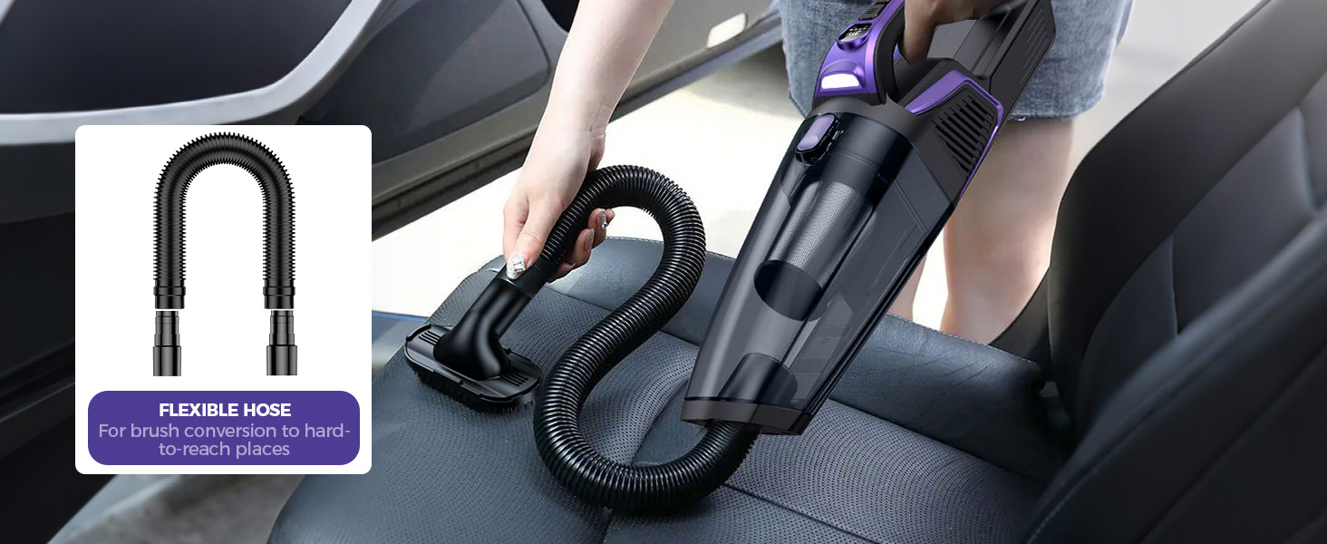 Pet Hair Handheld Vacuum Cordless: 20000PA High Power Car Vacuum with Motorized Brush and LED Light, Rechargeable Hand Held Vacuum Cleaner with Reusable Filter for Car, Home, Office & Pet, Purple detail 8