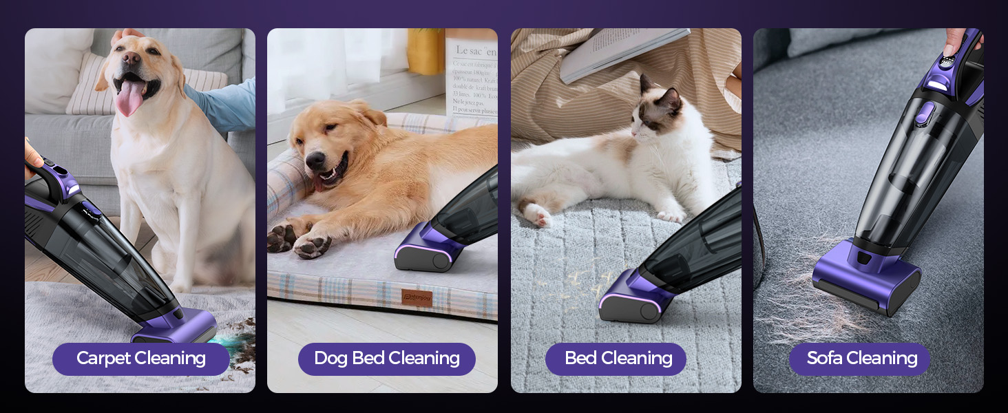 Pet Hair Handheld Vacuum Cordless: 20000PA High Power Car Vacuum with Motorized Brush and LED Light, Rechargeable Hand Held Vacuum Cleaner with Reusable Filter for Car, Home, Office & Pet, Purple detail 10