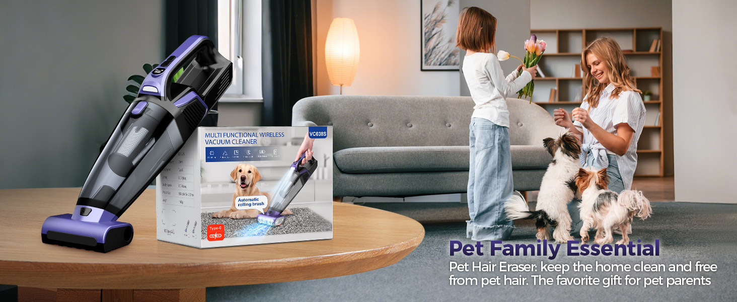 Pet Hair Handheld Vacuum Cordless: 20000PA High Power Car Vacuum with Motorized Brush and LED Light, Rechargeable Hand Held Vacuum Cleaner with Reusable Filter for Car, Home, Office & Pet, Purple detail 15