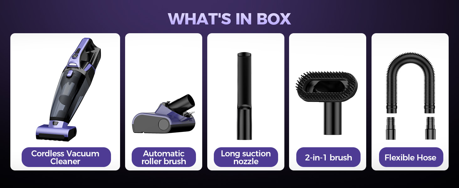 Pet Hair Handheld Vacuum Cordless: 20000PA High Power Car Vacuum with Motorized Brush and LED Light, Rechargeable Hand Held Vacuum Cleaner with Reusable Filter for Car, Home, Office & Pet, Purple detail 16