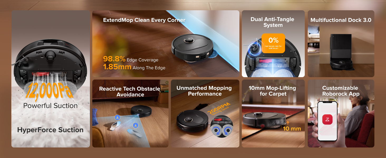 roborock Qrevo S5V Robot Vacuum and Mop, FlexiArm Edge Mopping, 12,000Pa Suction, Dual Zero-Tangle System, Smart Obstacle Avoidance, 10mm Mop Lifting, Auto Mop Washing&Drying, Self-Emptying&Refilling detail 2