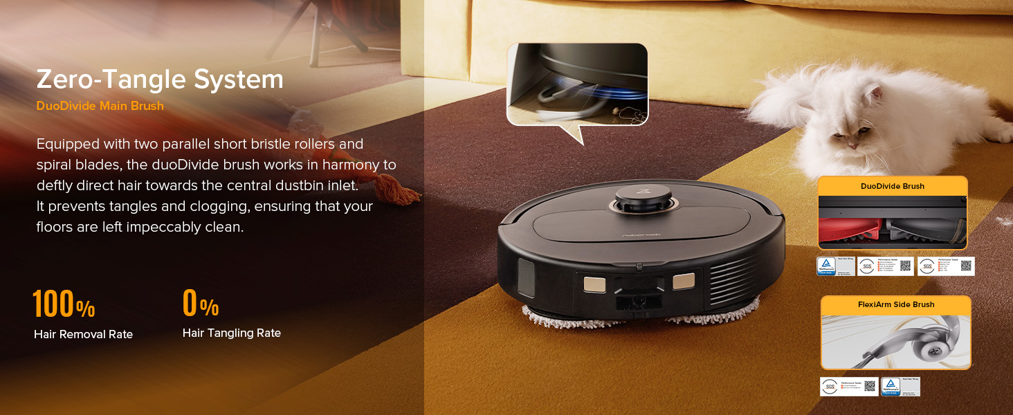 roborock Qrevo S5V Robot Vacuum and Mop, FlexiArm Edge Mopping, 12,000Pa Suction, Dual Zero-Tangle System, Smart Obstacle Avoidance, 10mm Mop Lifting, Auto Mop Washing&Drying, Self-Emptying&Refilling detail 4