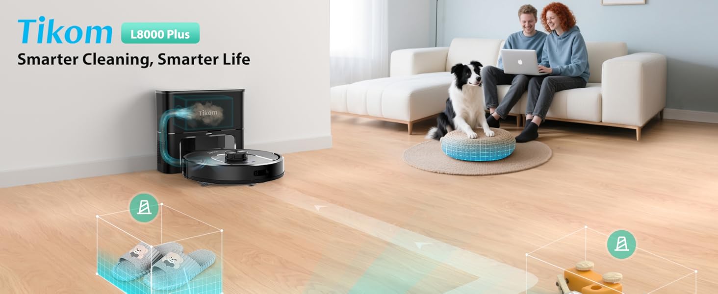 Tikom Robot Vacuum and Mop, 6000Pa Robotic Vacuum Cleaner with Self-Emptying Base, 90 Days Capacity, LiDAR Navigation, Home Mapping, Ideal for Pet Hair, Hard Floors, Carpet (L8000 Plus) detail 1