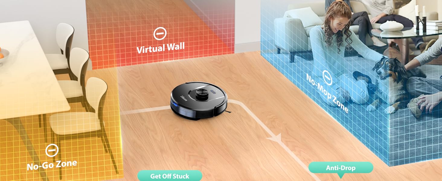 Tikom Robot Vacuum and Mop, 6000Pa Robotic Vacuum Cleaner with Self-Emptying Base, 90 Days Capacity, LiDAR Navigation, Home Mapping, Ideal for Pet Hair, Hard Floors, Carpet (L8000 Plus) detail 10