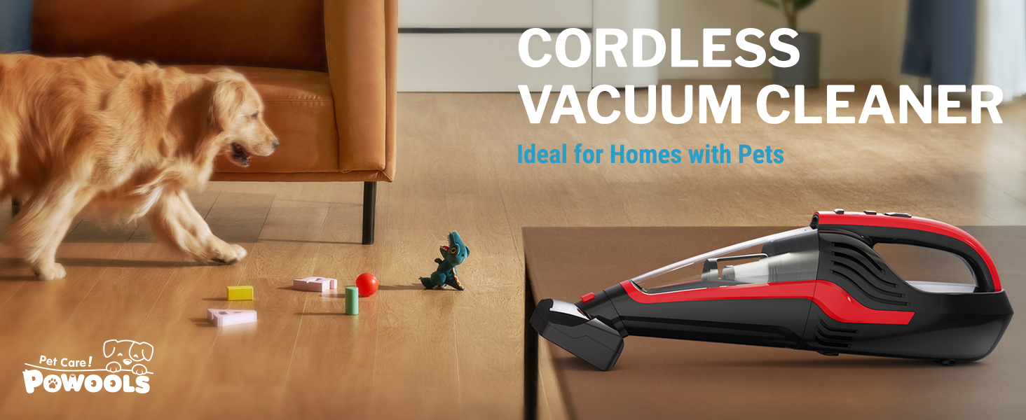 Powools Pet Hair Handheld Vacuum Cordless, Car Vacuum Rechargeable with Reusable Filters, Motorized Brush and Multi-Accessories for Carpet, Couch & Stairs, Red, 17.0"X 4.6"X 6.6" detail 1