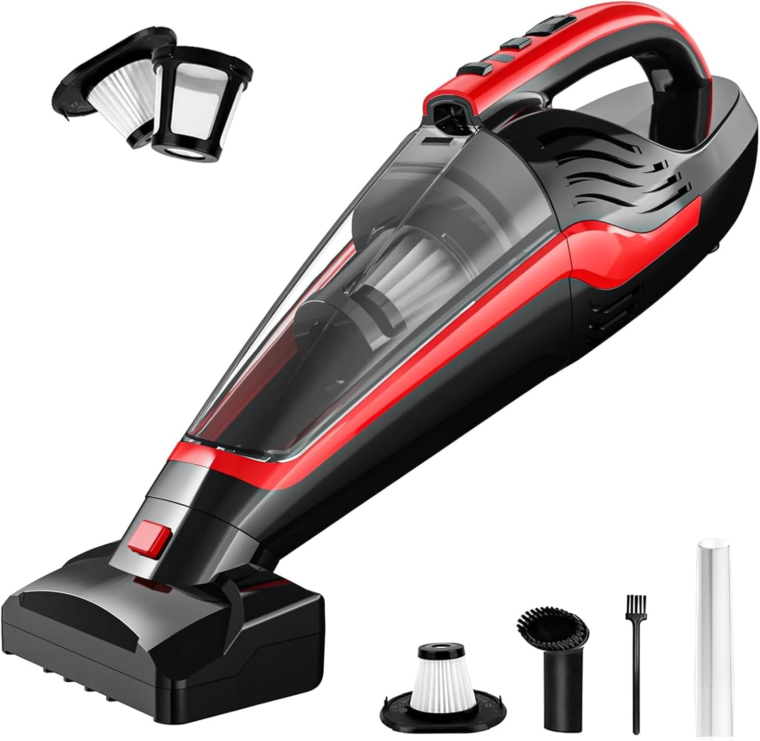 Powools Pet Hair Handheld Vacuum Cordless, Car Vacuum Rechargeable with Reusable Filters, Motorized Brush and Multi-Accessories for Carpet, Couch & Stairs, Red, 17.0"X 4.6"X 6.6" detail 8