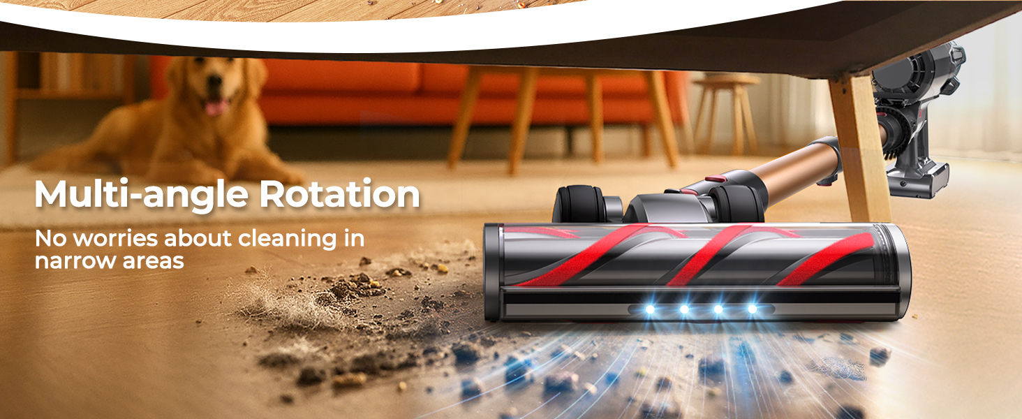 Cordless Vacuum Cleaner 650W/55Kpa, Stick Vacuum Cleaners 70 Mins Max Runtime with Charging Dock, Self-Standing Handheld Vacuum with Touch Display, 6-in-1 Vacuum Cleaner for Carpet/Hard Floor/Pet Hair detail 5