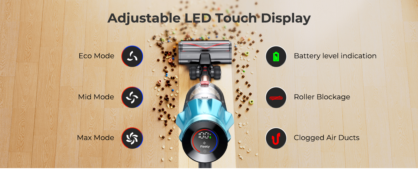 Cordless Vacuum Cleaner 650W/55Kpa, Stick Vacuum Cleaners 70 Mins Max Runtime with Charging Dock, Self-Standing Handheld Vacuum with Touch Display, 6-in-1 Vacuum Cleaner for Carpet/Hard Floor/Pet Hair detail 12