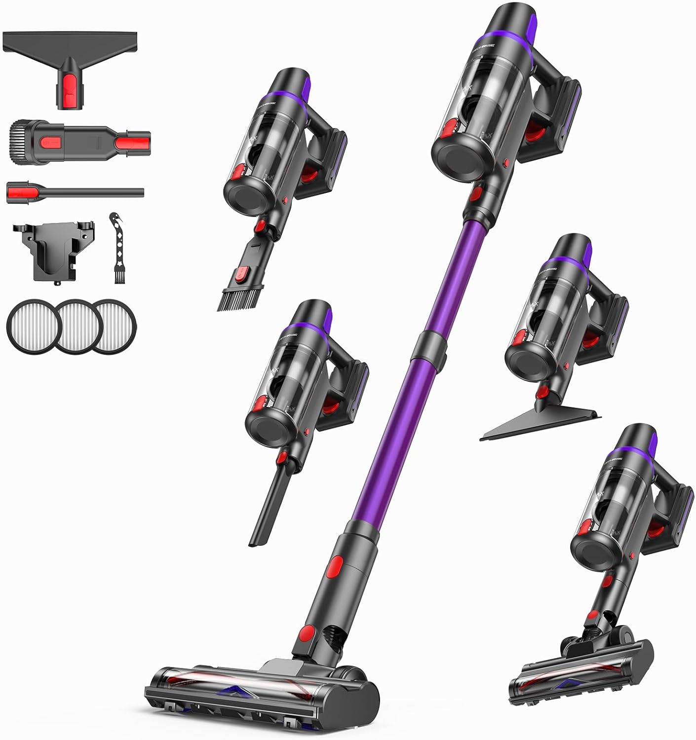 TechRise Cordless Vacuum Cleaner, 500W/45Kpa Stick Vacuum for Home, Anti-Tangle Brush & 8-in-1 Self-Standing, Up to 60Mins Runtime Lightweight with LED Display for Hardwood Floor,Carpet,Pet Hair detail 1