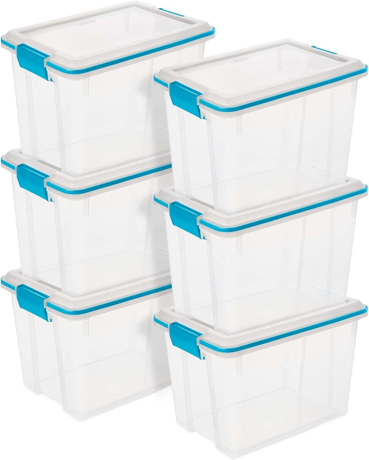 Sterilite 6-Pack Gasket Box, Clear Plastic Storage Bins with Latching Lids, 20