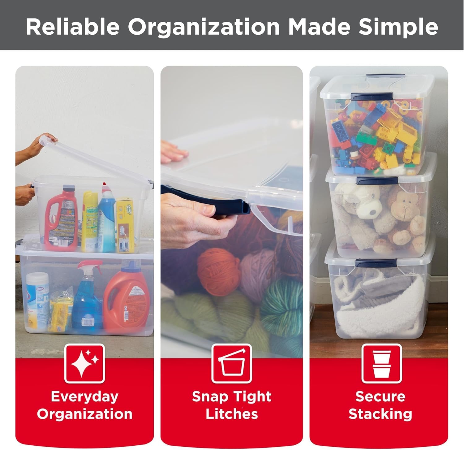 Rubbermaid Cleverstore Clear 32 Qt, 6 Pack Stackable Plastic Storage Bins with - View 4