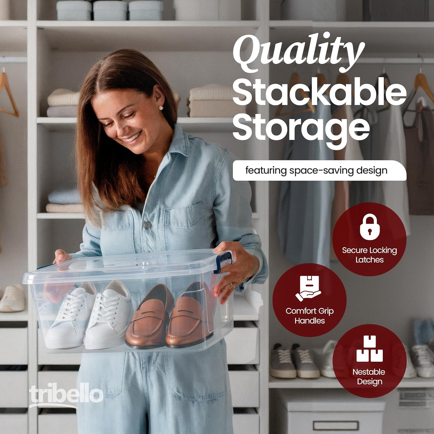 Tribello Plastic Storage Bins with Lids, Clear Stackable Storage Containers - - View 4