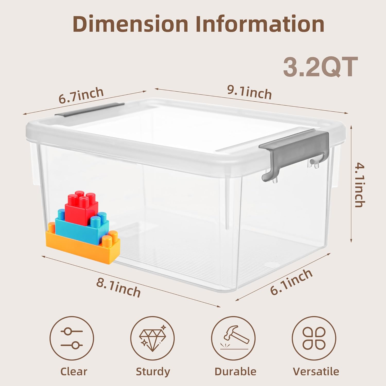 Anywish Small Storage Bins with Lids 3.2 QT Plastic Storage Containers for - View 3