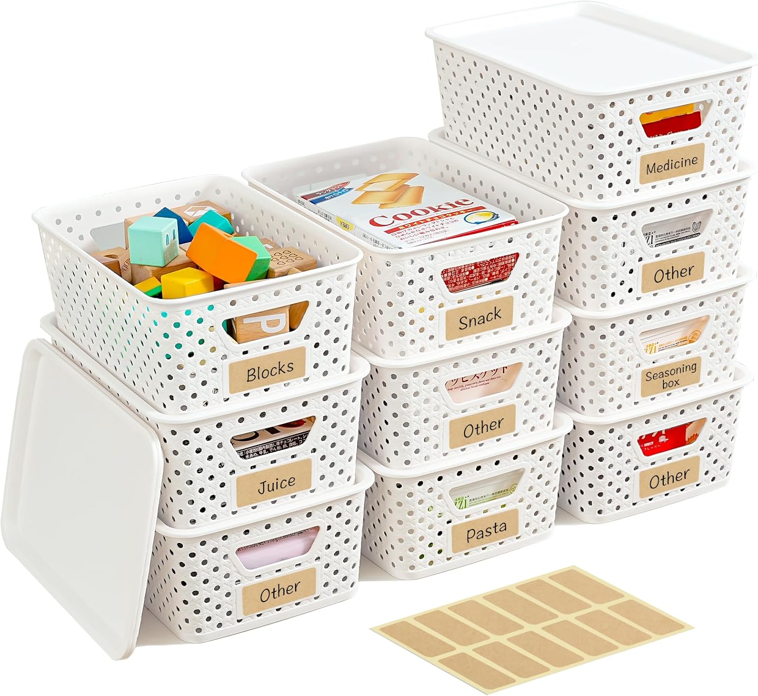10 Pack Small Plastic Storage Bins with Lids, Stackable Plastic Storage Baskets - View 5