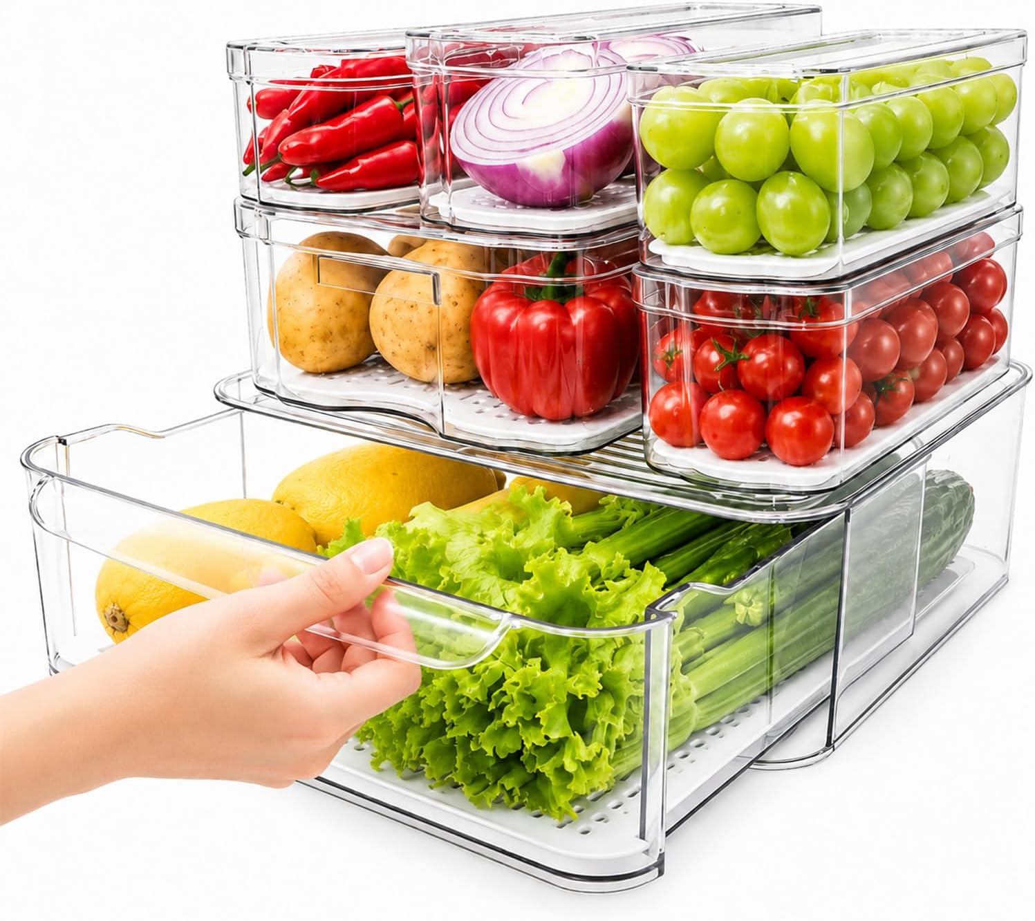 8 Pack Refrigerator Organizers, Clear Pull-out Drawer Container and Organizer - View 2
