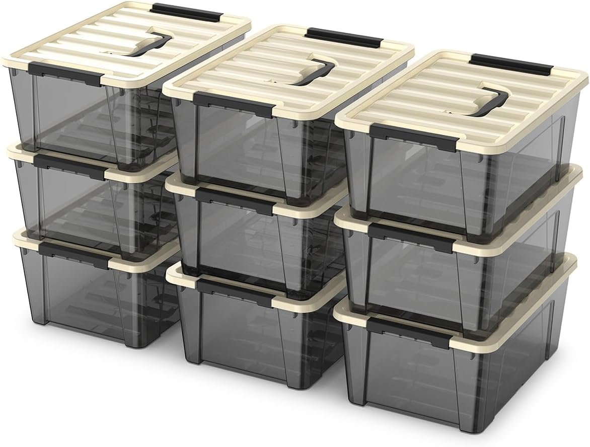 Clear 9-Pack Plastic Storage Bins with Lids, 6 Quart Stackable Containers