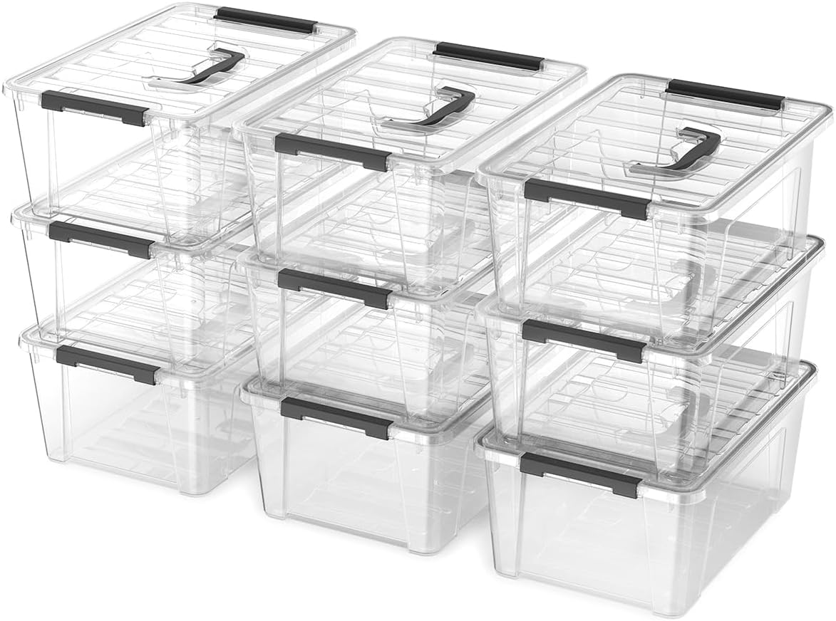Clear 9-Pack Plastic Storage Bins with Lids, 6 Quart Stackable Containers - View 2