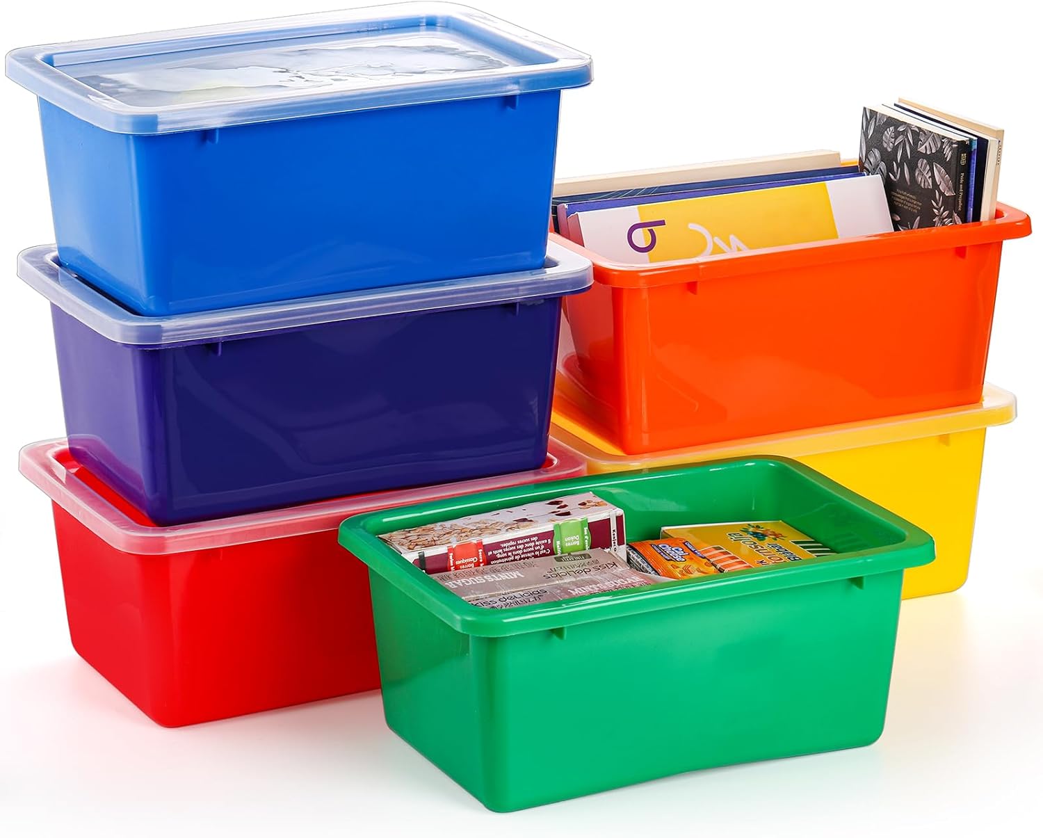 Nicunom 6 Pack Small Cubby Bins Storage Bins with Lids, 5 Qt Plastic Storage - View 4