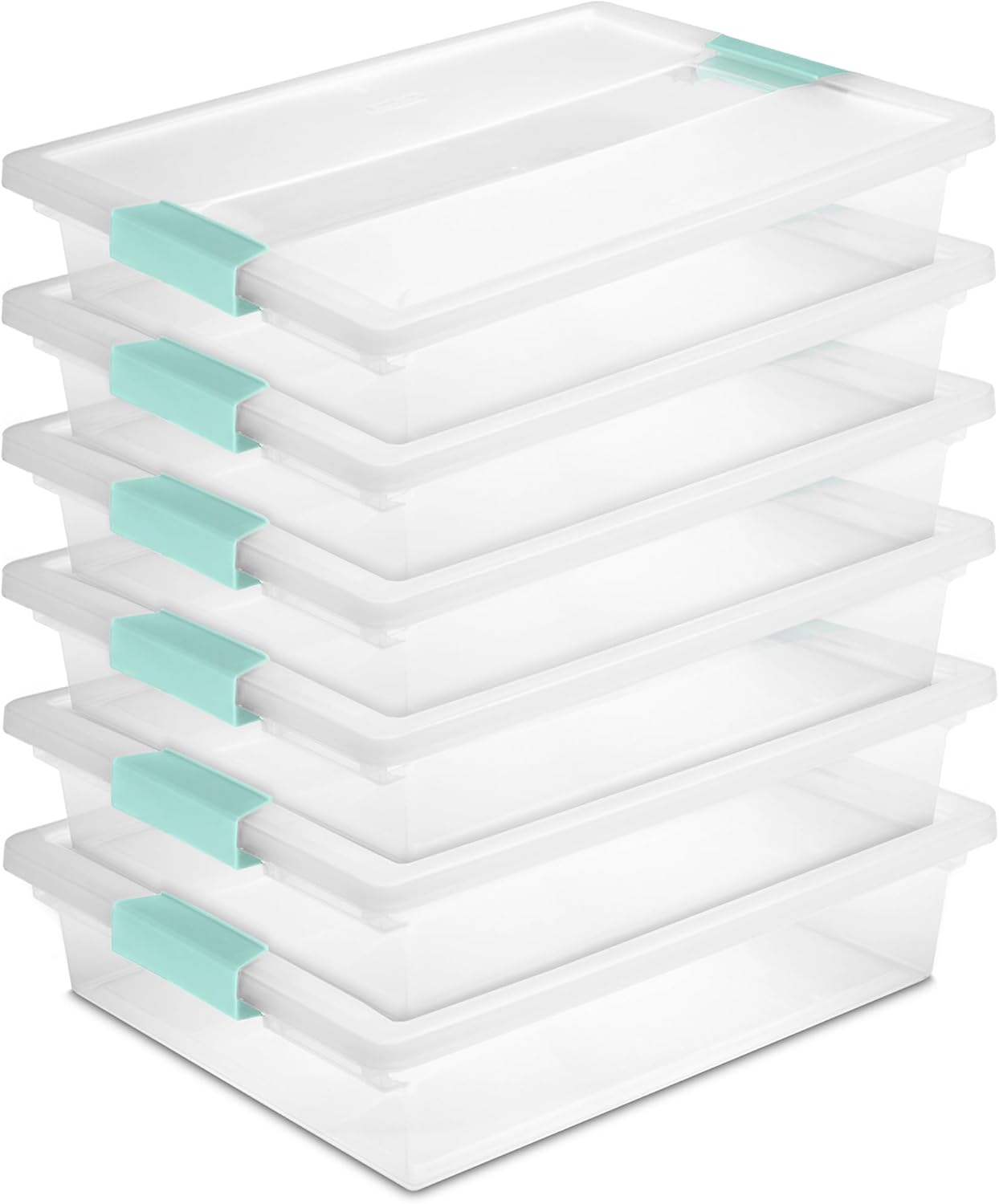 Sterilite 6-Pack Clip Box, Stackable Clear Plastic Bins with Latching Lids, - View 2