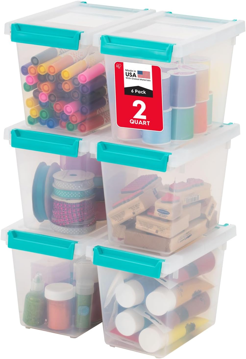 IRIS USA 12 Qt. Craft Storage Bins with Lids, 4-Pack, |Made in USA|, Clip Box,