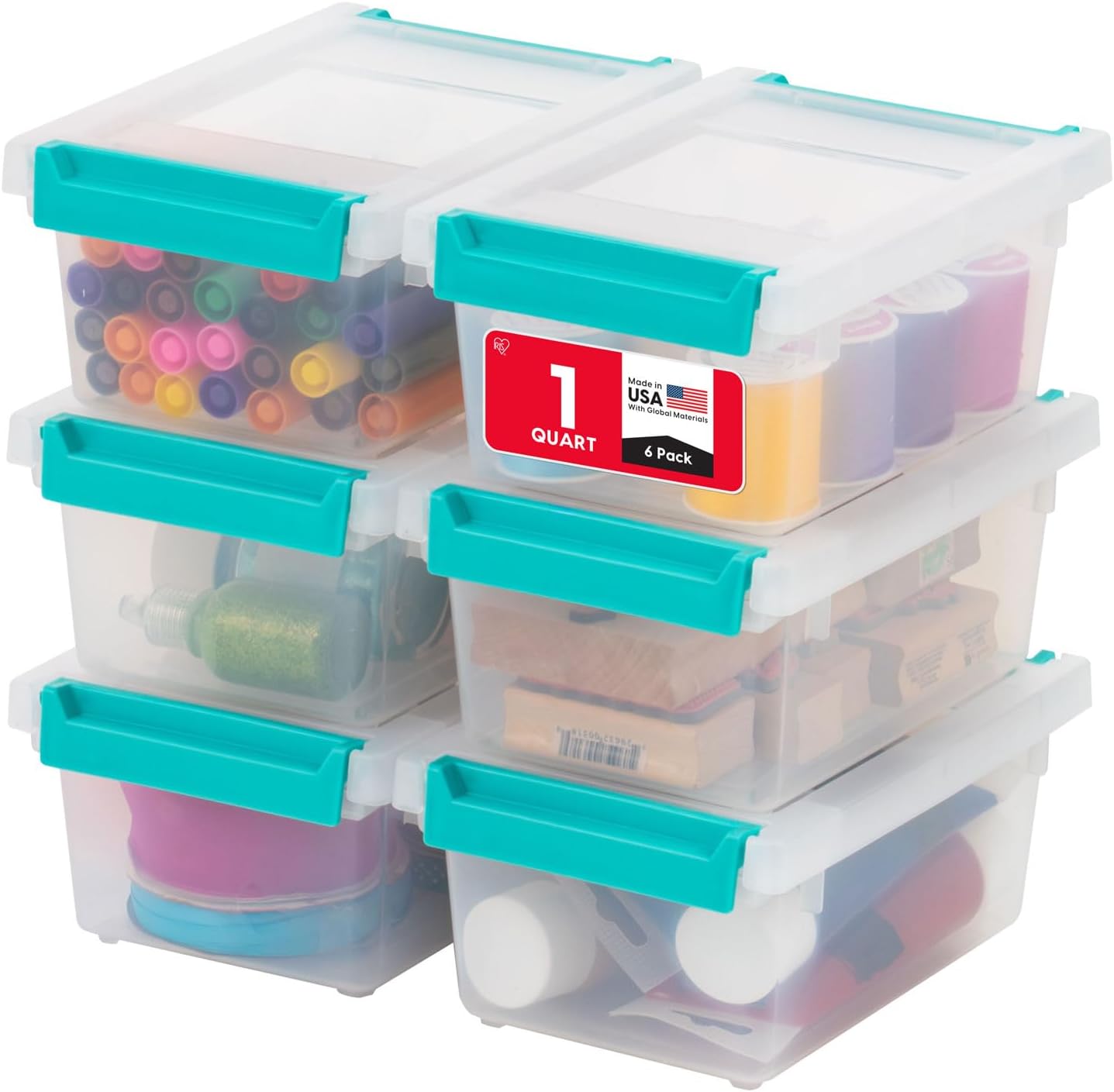 IRIS USA 12 Qt. Craft Storage Bins with Lids, 4-Pack, |Made in USA|, Clip Box, - View 2