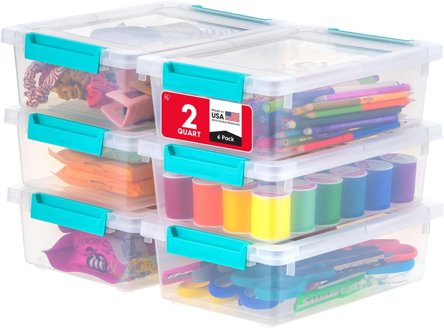 IRIS USA 12 Qt. Craft Storage Bins with Lids, 4-Pack, |Made in USA|, Clip Box, - View 5