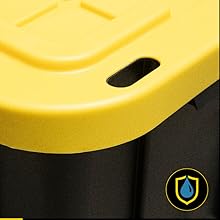 CX Black & Yellow 4-Tier Heavy Duty Storage Shelves and 8 Heavy Duty Storage Bins with Lids, 4 Shelves that Support up to 200lbs/shelf + 27 Gallon Containers (8-Pack), Organization and Storage detail 10